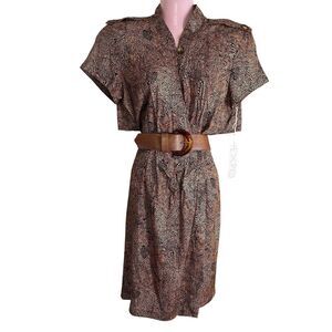 Vintage Expo Wrap Dress Womens Size 10 Brown Starfish Print Belted Rayon USA